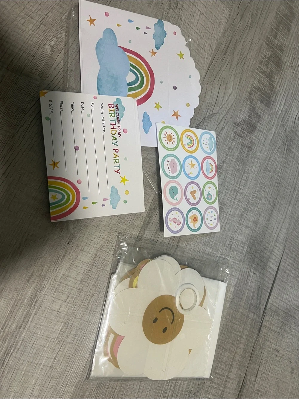 Rainbow Cloud Birthday Party Invitation Set - White